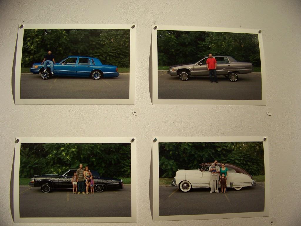 The collection of photos of men and their families with their unique and characteristic cars exposes a community previously hidden to viewers. Edgar “Chalo” Becerra with his ’90 Lincoln Town Fleetline, the Diaz family and their ’48 Chevrolet, Rick with his ’93 Fleetwood Cadillac, and the Villasenor family and their ’52 Cadillac Coupe de Ville. (Archival Inket Print)