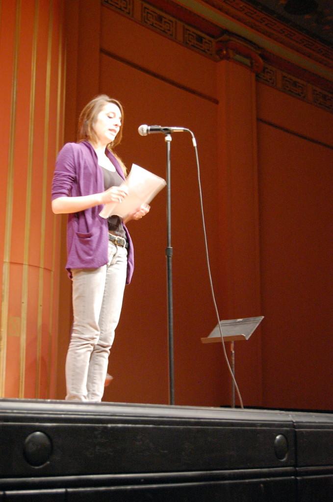 CHS senior and member of the 2009 Ann Arbor Youth Poetry Slam Team Glenna Benitez reads a new poem.