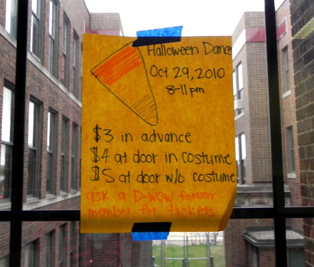 One of the many posters advertising the Halloween Dance that can be found around Community High.