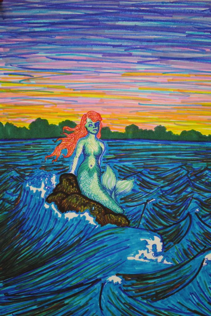 OBriens sharpie drawing of a mermaid.