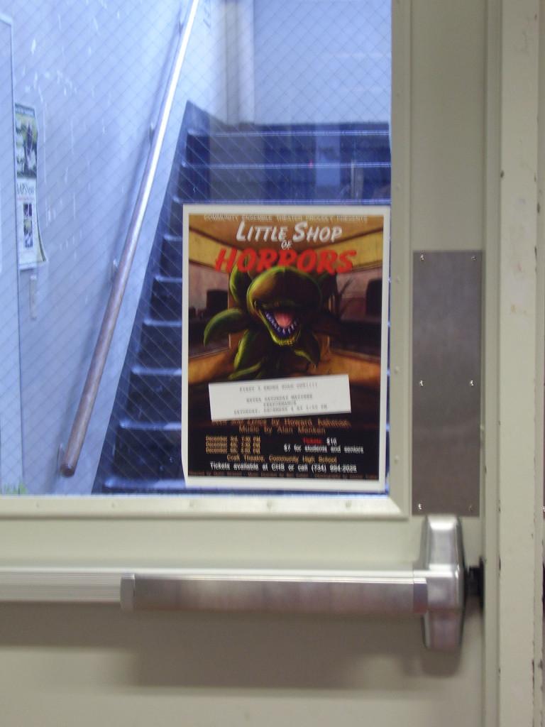 Posters for Little Shop of Horrors adorn almost every wall of the school.