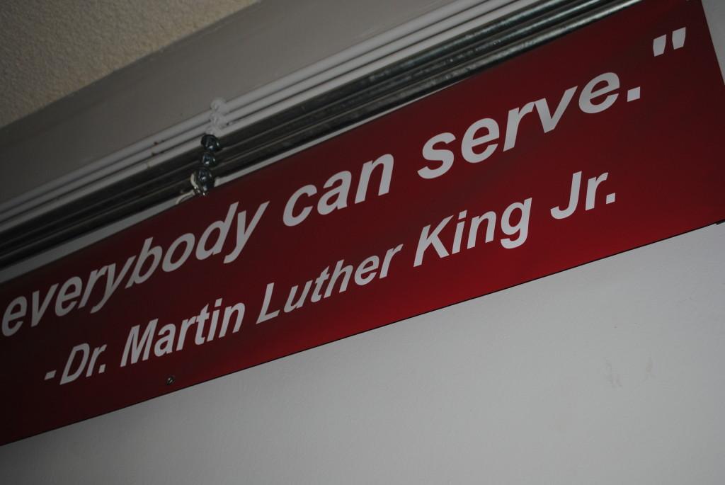 A famous quotation from Martin Luther King Jr. hangs from a banner on the third floor of Community.