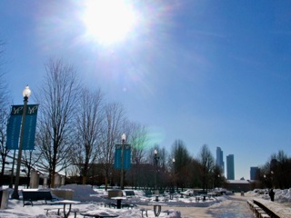 Sunny and blue skies loom down on Millennium Park.
