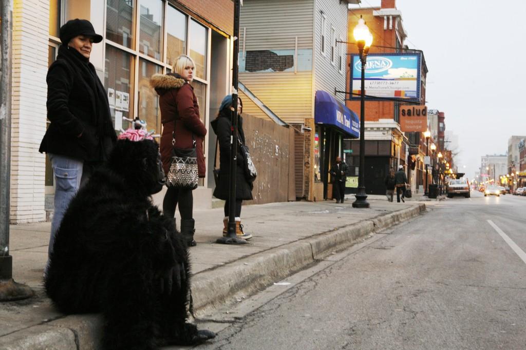 Trevor Stones performing in a primate coustum in downtown Detroit.