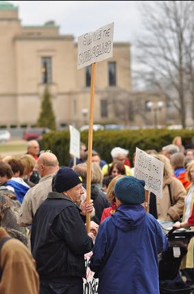 The protest focused on the budget proposed by Governor Rick Snyder, which proposes major budget cuts to public education.