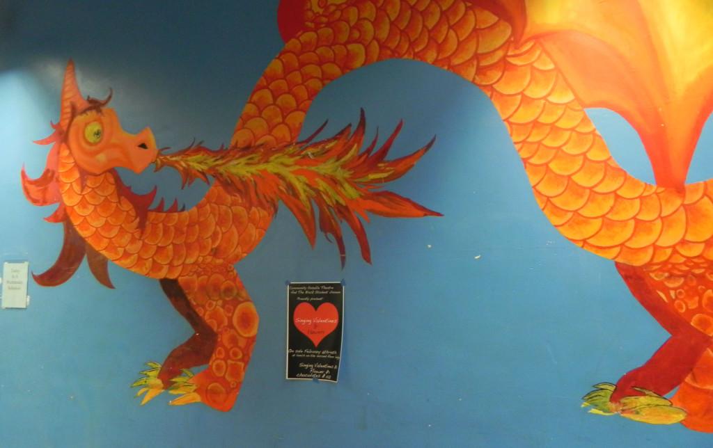 The dragon mural on the 2nd floor.