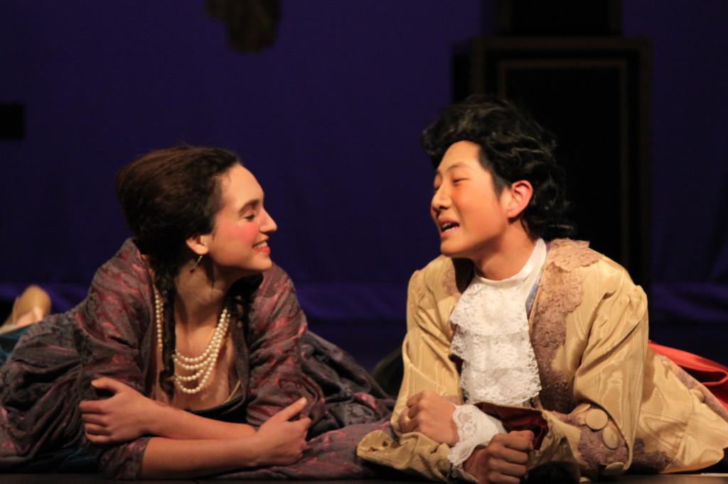 Lior Appel-Kraut and Mingquan Ma perform as Constanze and Mozart in Skylines Amadeus. Photo by Betsy Mansfield