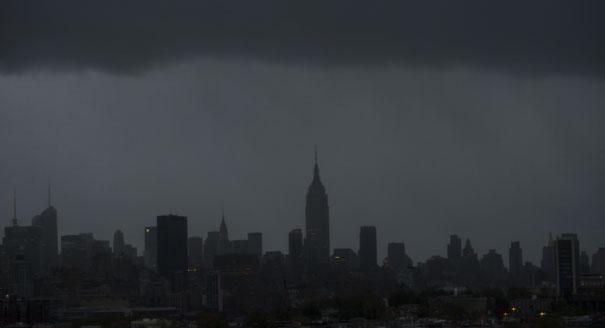 Blackouts make the NYC skyline one black mass