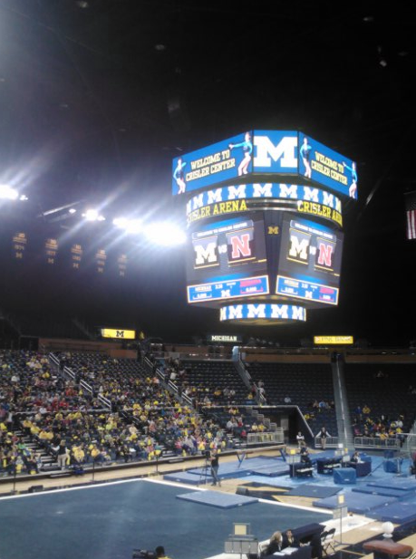 The U of M womens gymnastics meets are held at the newly renovated Crisler Center