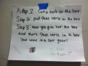 One of many Free Verse posters made by McGraws Creative Writing Class