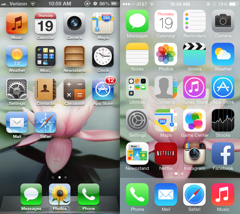 iOS+6+on+left+and+iOS+7+on+right.