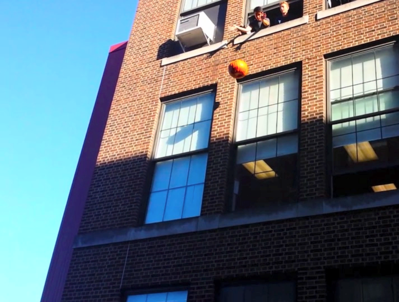 Community High School students dropped pumpkins out of a window.