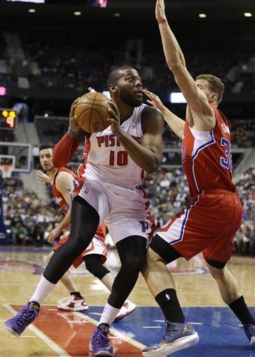 Greg Monroe Looks to score a bucket in the pistons January 21st meeting against the Clippers.