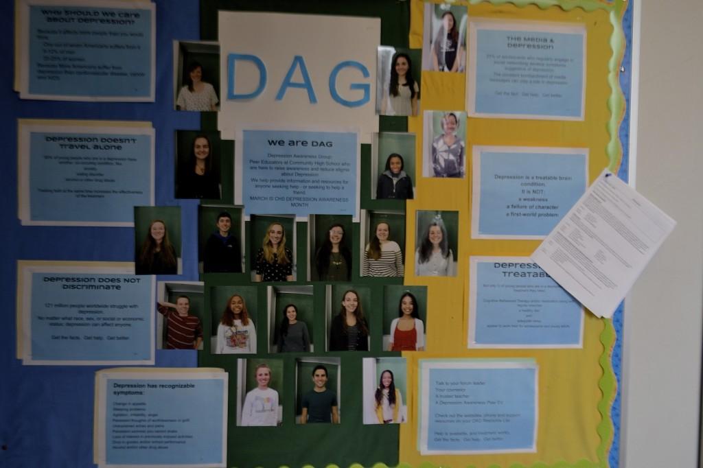 The faces of all the DAG Peer Educators are displayed across from the second floor ledge for anyone who needs them.