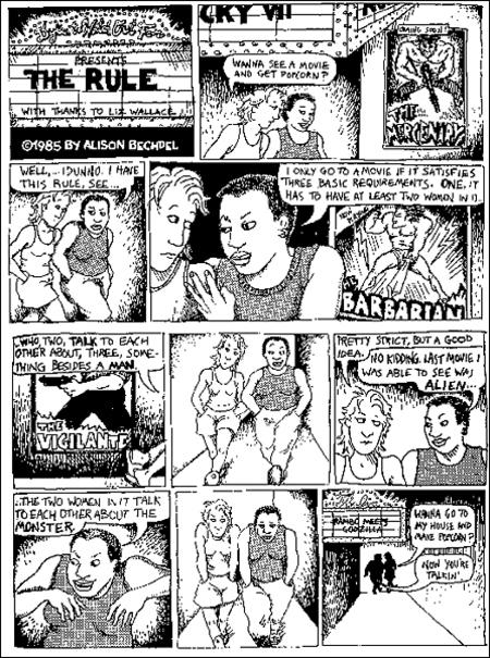 Original comic from “Dykes to Watch Out For” by Alison Bechdel - where the Bechdel Test came from