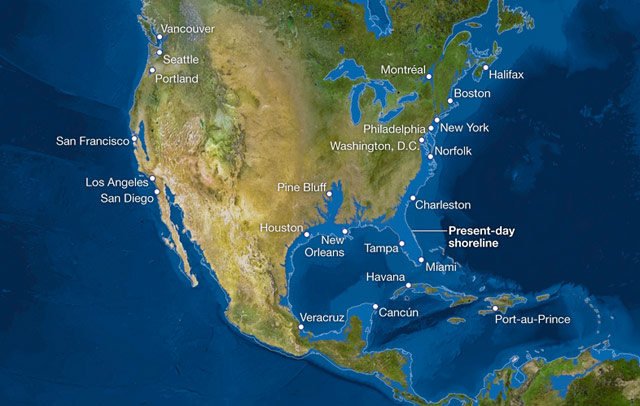 Map of possible sea levels. From National Geographic