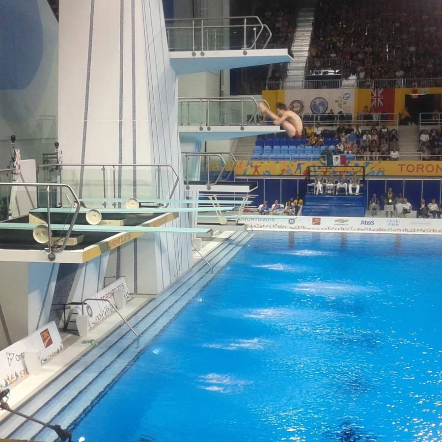 Philippe Gagne of Canada during the Mens 3 Meter Springboard competition.