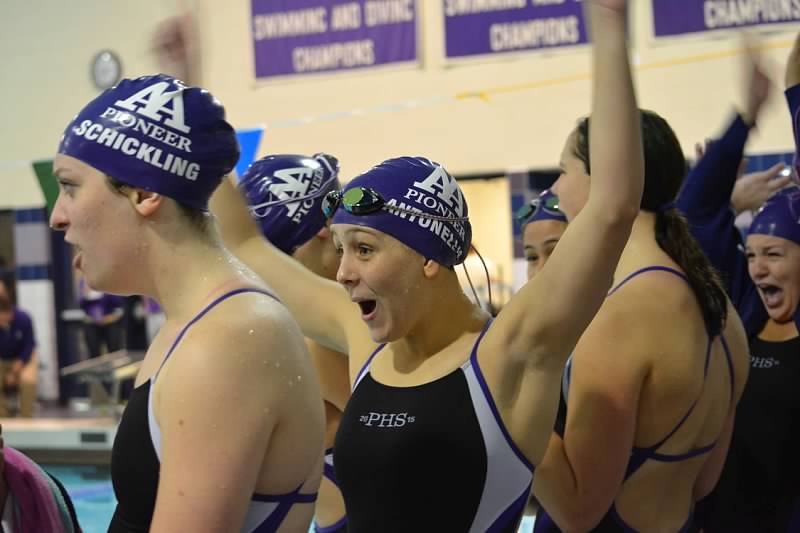 Pioneers senior and captain, Hannah Antonellis, when she found out that her team had won the meet. 