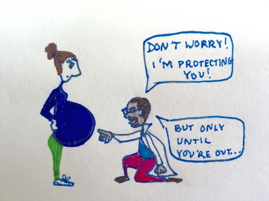A cartoon criticizing Carsons hypocrisy in his views of abortion and Obamacare.