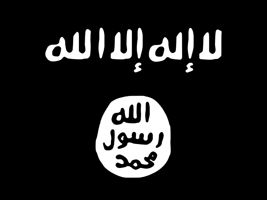 The ISIS flag. It states, There is no god but Allah [God]. Mohammad is the messenger of God. Known as the shahada, this sentiment of faith is widely used across Islam. 