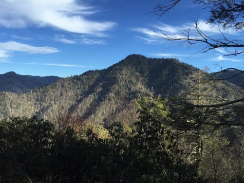 The view of Mount LeConte from the Chimney Tops trail, a 3.8 mile round trip that climbs to nearly the same elevation in about half the time.