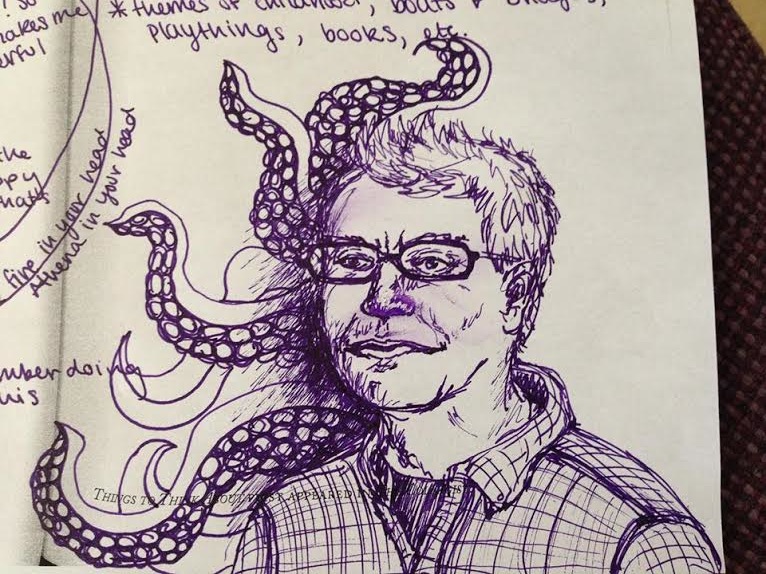 Scott Beal as depicted by Eleanor Quist Costello Olson. Beal has written a chapbook of poems from the point of view of an octopus.