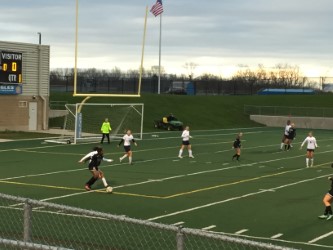 The Skyline Eagles and Huron River Rats womens soccer teams tied on April 28.