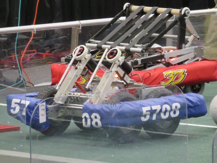 Zebrotics robot (front) at Waterford, courtesy of Zebrotics. This relatively new team showed improved results at tournaments this year.