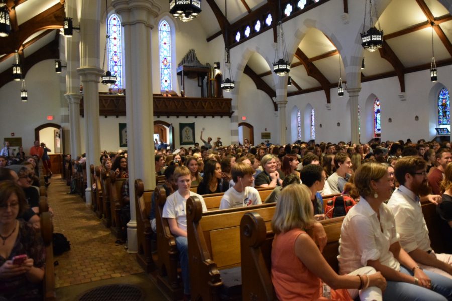 The tradition of starting off the year with a ceremony planned by the seniors continued this year, and included a rousing rendition of Were All In This Together and speeches from students, Dean Marci, and community members.