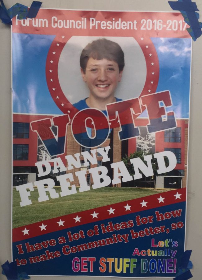 A+poster+of+presidential+candidate+Danny+Freiband+on+a+CHS+hallways+door.%0A