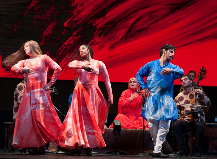 Dancers performing Layla and Majnunat Zellerbach Hall in Berkeley, California. Estrada pictured on the right.