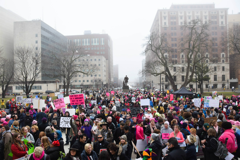 Thousands gathered on the steps of the Capitol Building in Lansing, MI to advocate womens rights as part of the many marches taking place across the United States.