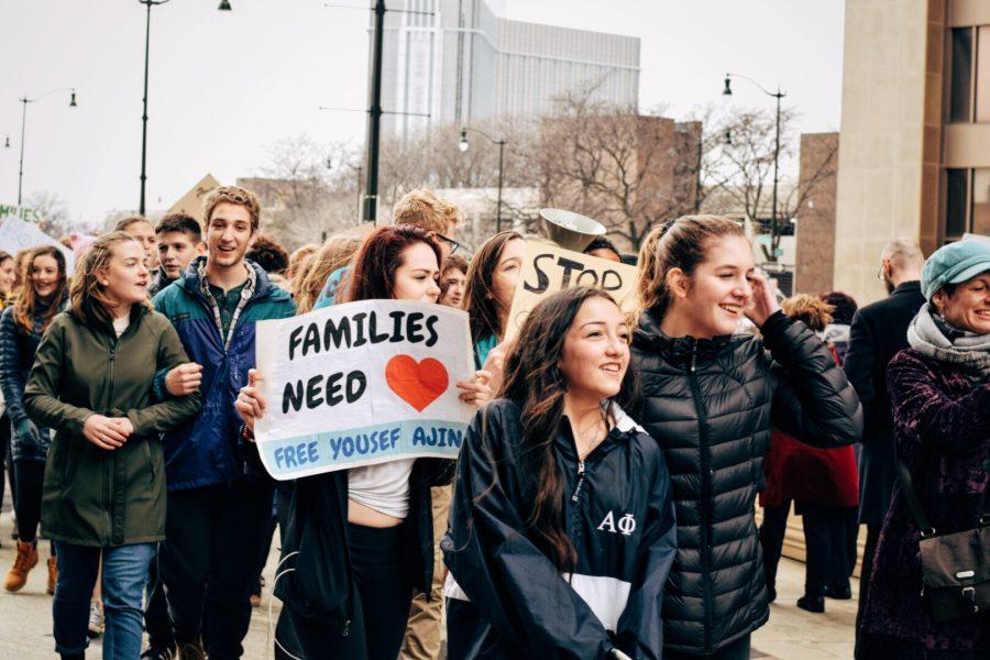 Students from Community High School, where Betoul, Yousef Ajins daughter attends, joined the rally, coming to Detroit in carpools organized by a student.