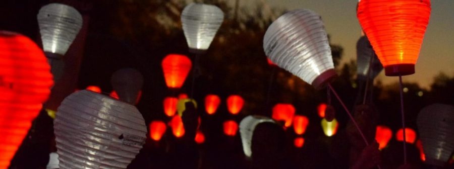 Lanterns were raised in the air as a symbol of hope.