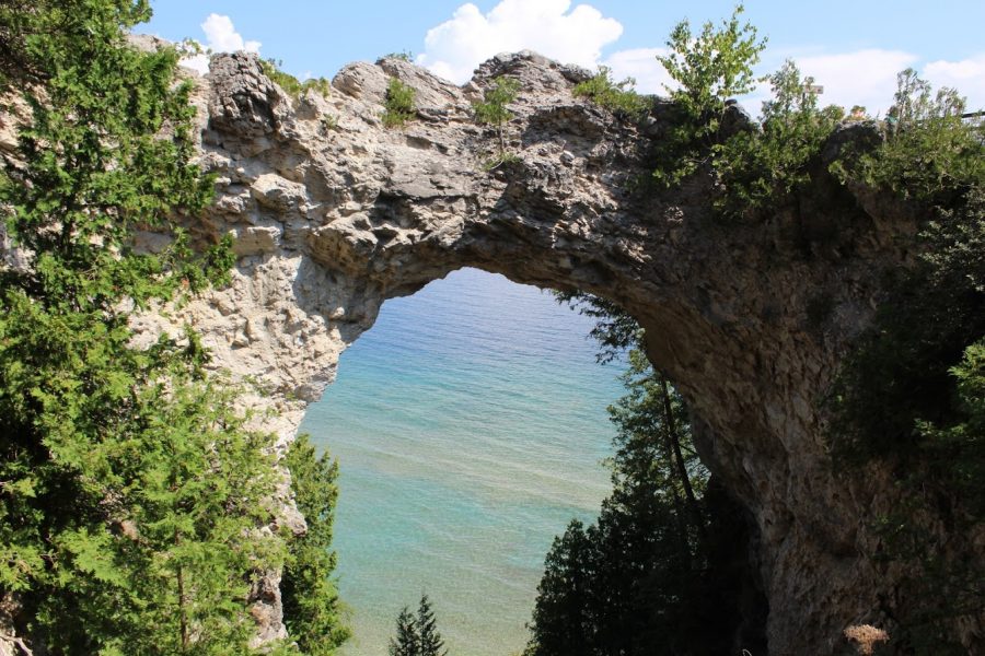Arch Rock overlooking Lake Huron. Native Legend tells that the arch came from a womens tears creating the hole over many days. 