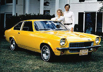 John DeLorean with the 1971 Chevrolet Vega, which he designed while the head of the Chevrolet division.