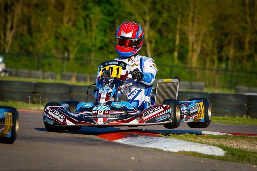Elliott Budzinski whips around the final turn at his home track.  Budzinski has called this track home for the past three years. I really love that track, Budzinski said.  Especially on sunny dry days you get a lot more grip and you can really feel the power of the kart on turns.