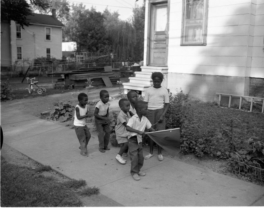 10-year-old Nita Franklin coaches the Junior French Dukes squad in 1964 on N. Fourth Ave. and Beakes St. Her squad, from left to right, consists of Jeffreey Pee, 7; Steven Hinton, 5; Benton Thomas, 3; Michael Pee, 5 and Gregory Pee, 4.