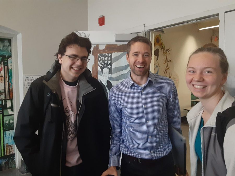 From left to right, Treasurer Cort Toschlog-Green, advisor Matt Johnson and Co-President Julia Sonen.