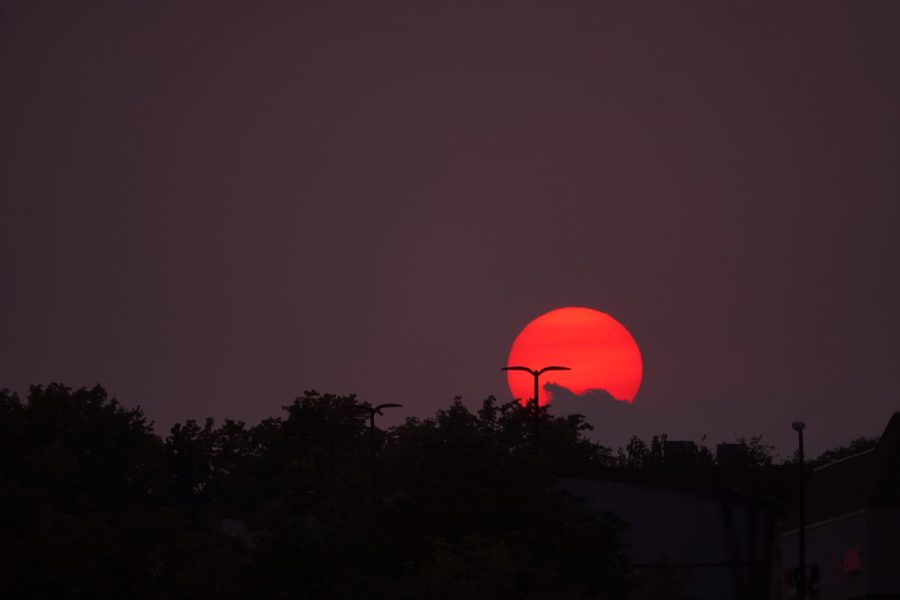 Photo courtesy of Jon Thomas-Palmer. The view of the red sunset from Veteran's Memorial Park.