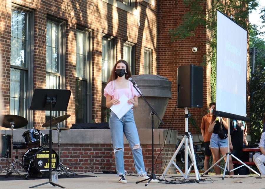 Ailish Kilbride, a CHS sophomore, welcomes the school on opening day. This year, Kilbride has already taken advantage of attending school in-person by getting drinks with friends at Sweetwaters. 