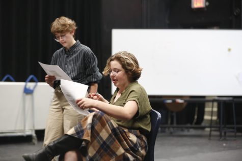 On the second day of auditions, Bee Whalen (left) and Maia Genisio (right) read lines for Anton Schill and the Burgomaster in front of the three directors.
