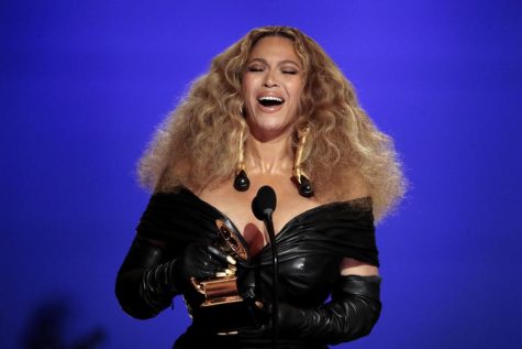 Beyoncé accepts the award for best R&B performance at the 63rd Grammy Award outside Staples Center in Los Angeles on March 14, 2021. (Robert Gauthier/Los Angeles Times/TNS)