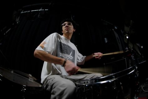 GVMMY practices drums at the Neutral Zone. Their beats are featured on “murciélago”, a song from their latest album. “I wanted to go in the alternative rock direction with this song,” GVMMY said.