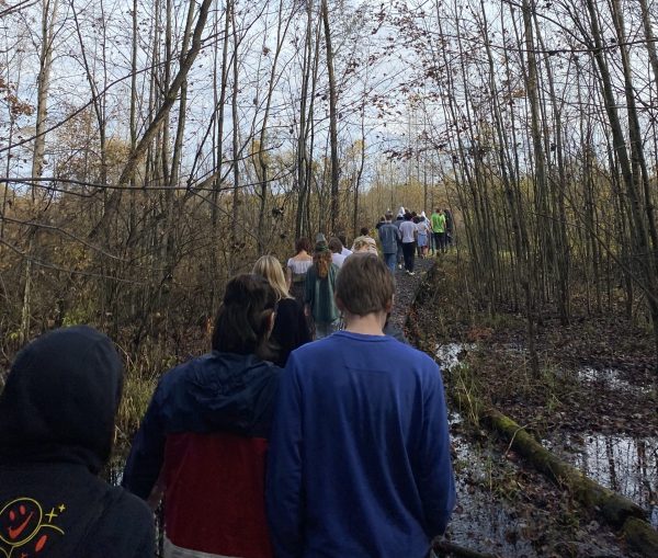 On Oct. 26, Students Walk along the boardwalk during their hike through Crosswinds Marsh. As they walked through the marsh, Molly Hamalainen couldn’t believe how big the wetland actually was. “I couldnt believe that it was not only a man-made Marsh,” Hamalainen Said. “But how far it went.”