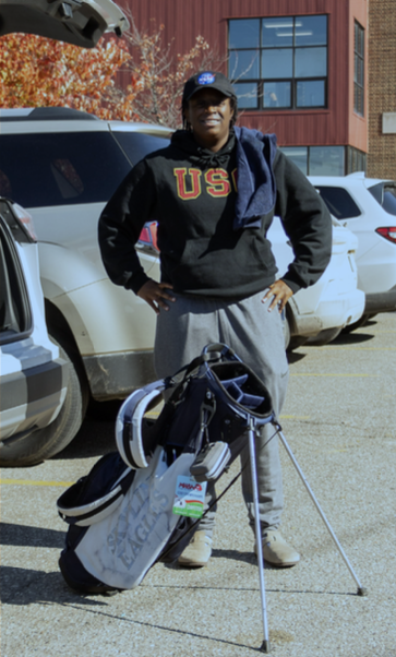 Ali O’Brien on “Anything But A Backpack” Day. A CHS senior and member of the Skyline High School golf team, O’Brien represented both schools, toting a golf bag throughout the day. “A big quote in golf people use is ‘let’s hit the links’ so for me instead of that I thought ‘let’s hit the books‘ to relate to school.”