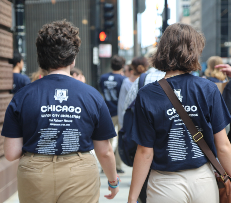 Charlotte Rotenberg (left) and Abbi Bachman (right) walk through Chicago on their way back to the Palmer House hotel. The team stayed in downtown Chicago for the duration of the competition. “Getting to explore Chicago was really fun,” Ari Taylor said. “And I got to meet teams from all over North America.”