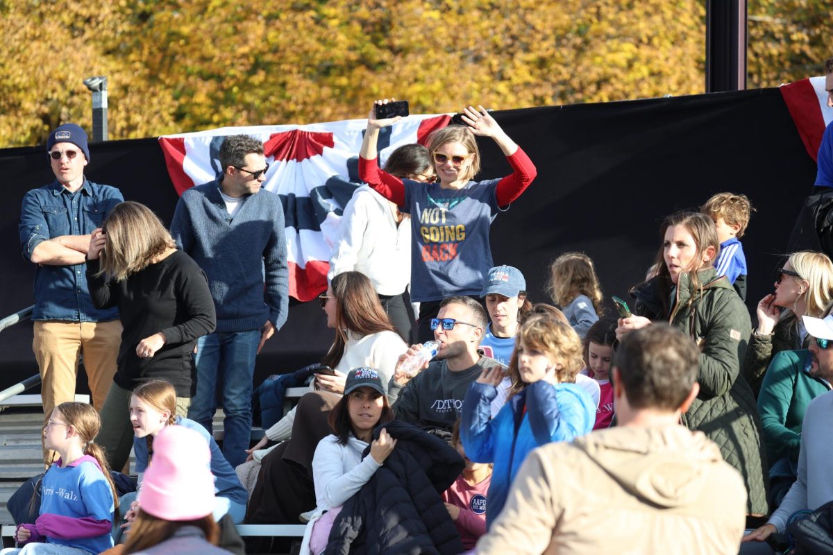 Crowd members cheer as they arrive at the rally.