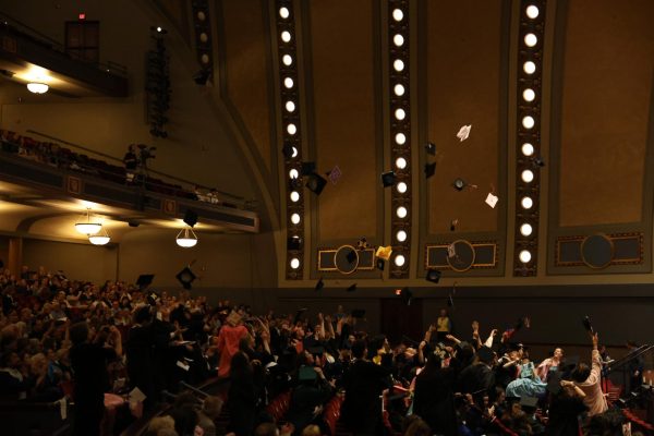 The CHS graduating class of 2025 throws their caps in the air celebrating the conclusion of the graduation ceremony. 