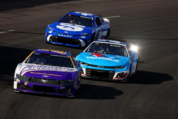 Peter Casey-Imagn Images May 17, 2025; North Wilkesboro, North Carolina, USA; NASCAR Cup Series driver Brad Keselowski (6) and NASCAR Cup Series driver William Byron (24) during the heat races for the NASCAR All-Star race at North Wilkesboro Speedway.